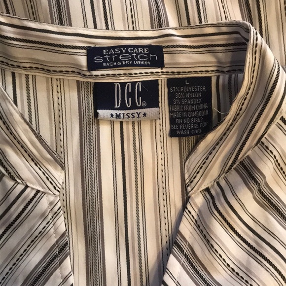 DCC White Black Striped Stretch No-Iron Blouse L - Picture 5 of 7